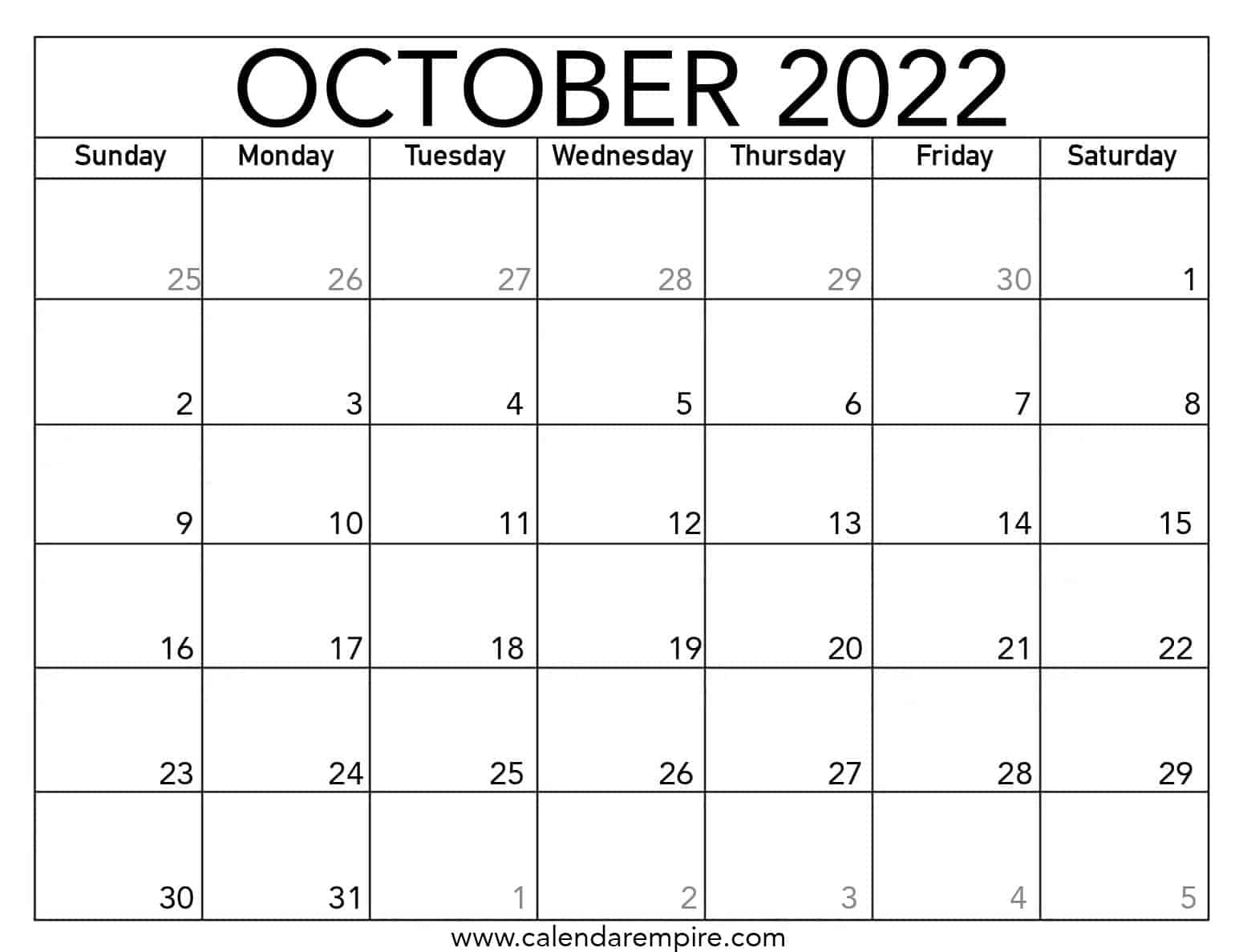 2022 October Calendar