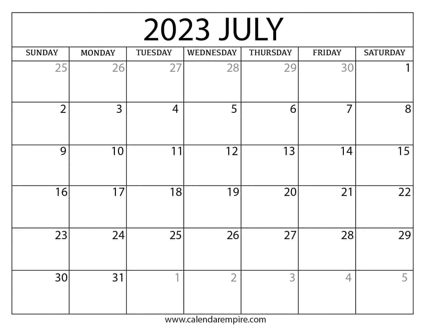 Blank July 2023 Calendar