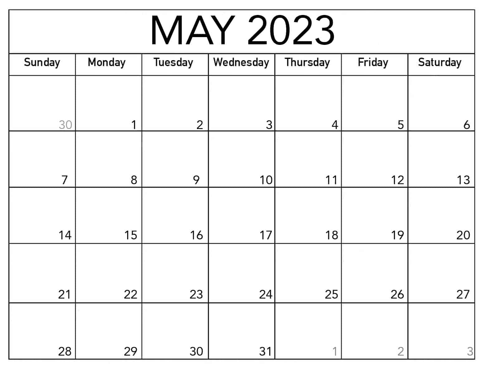 Blank May 2023 Calendar