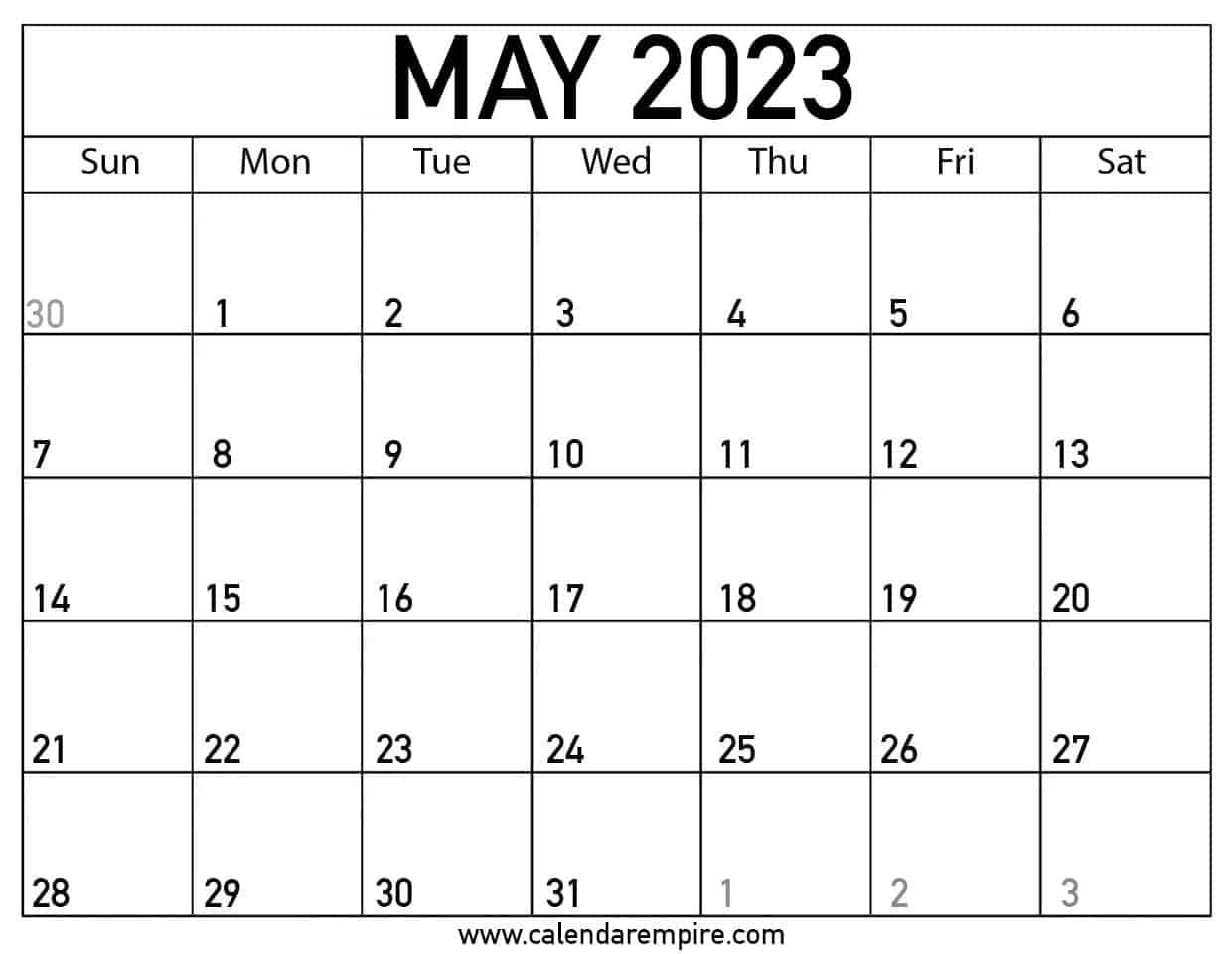 Calendar 2023 May