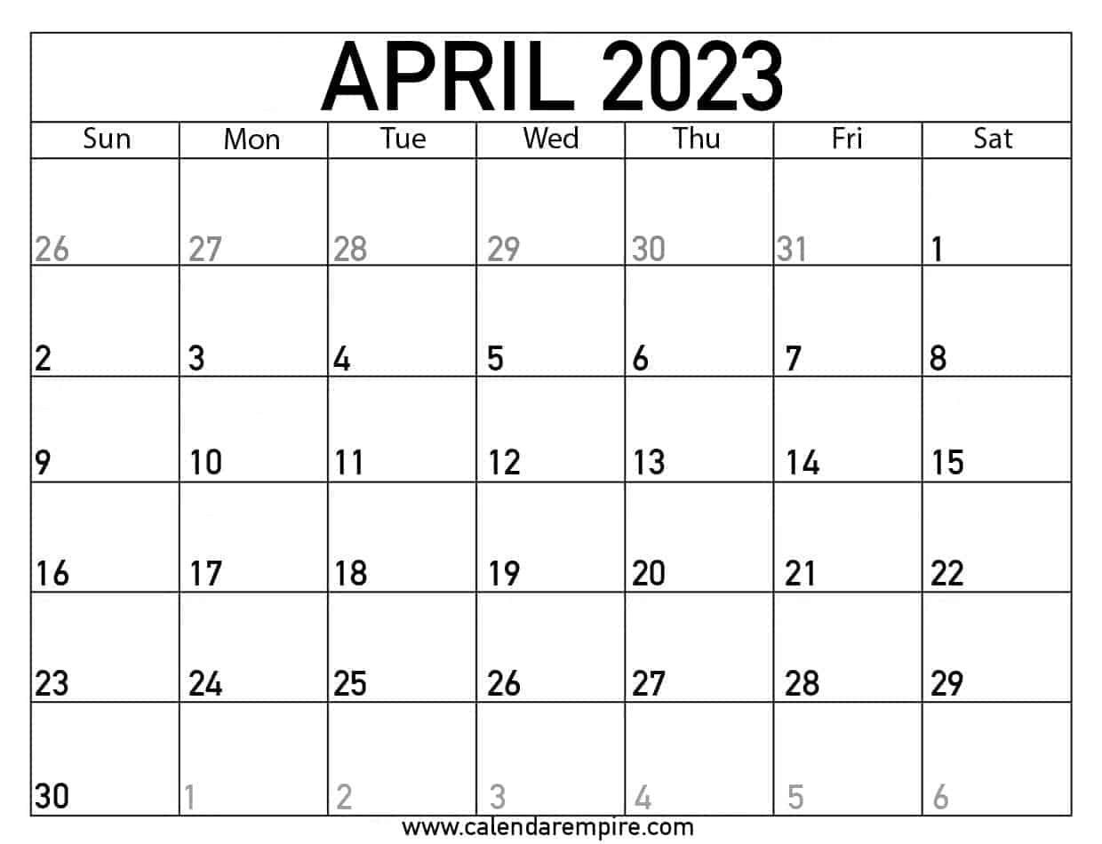 Free April 2023 Calendar