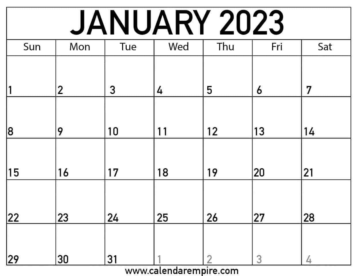 January 2023 Calendar Free