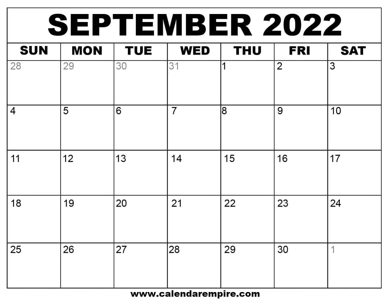 September Calendar 2022